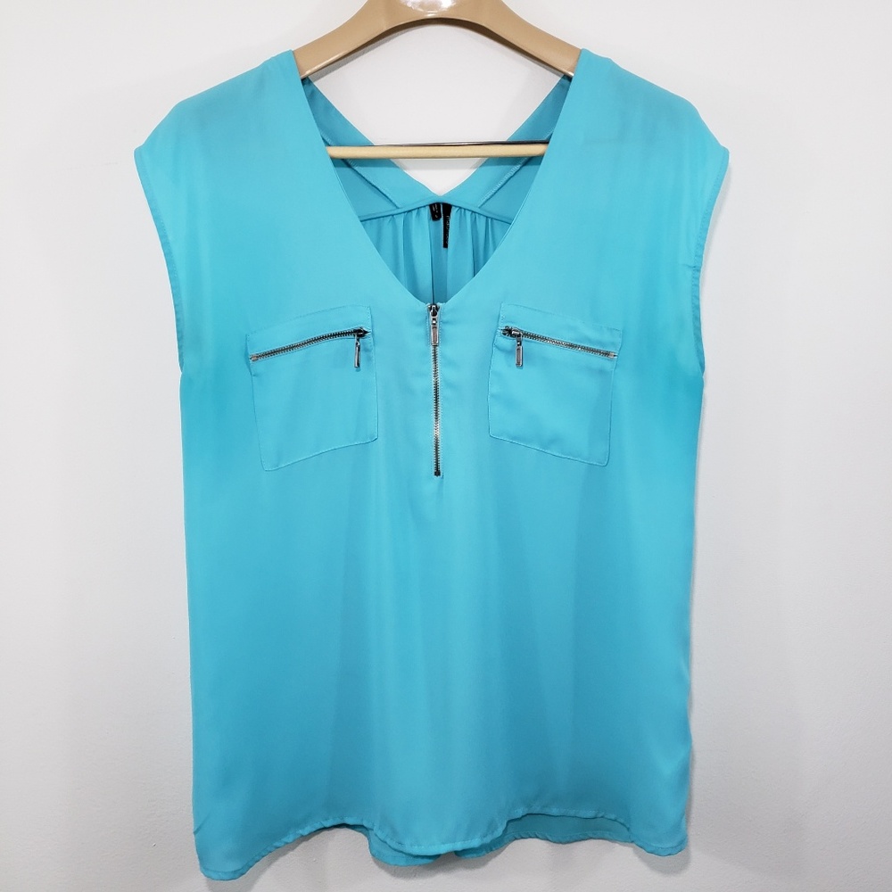 Maurices Blouse Sleeveless Teal Metal Zippers